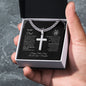 Perfect Gift to Dad from daughter | Personalized Steel Cross Necklace on Cuban Chain w/ MC