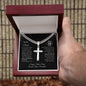 Perfect Gift to Dad from daughter | Personalized Steel Cross Necklace on Cuban Chain w/ MC
