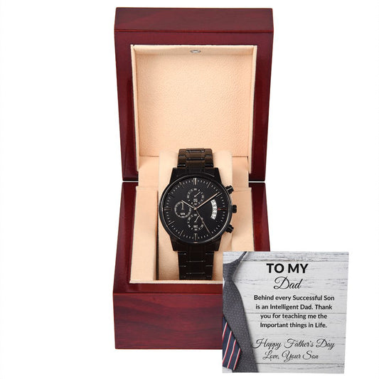 Father's Day Gift to Dad | Black Chronograph Watch with MC