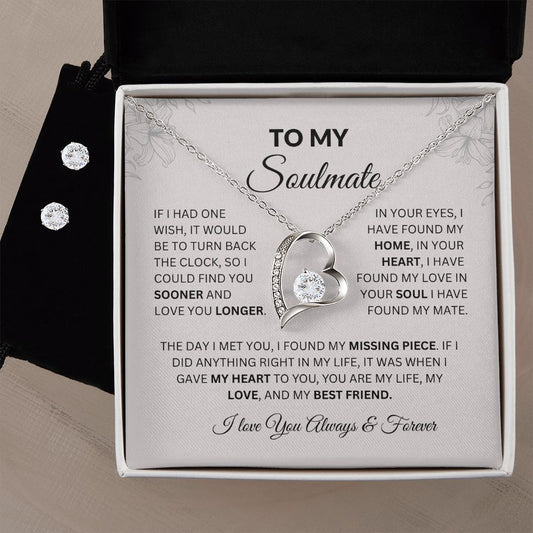 Gift To My Soulmate | Forever Love Necklace + CZ Earrings