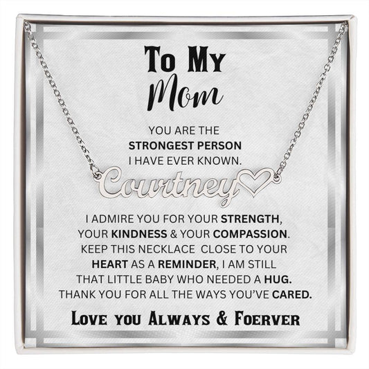 Mom - Name Necklace + Heart Character with Message Card | Surprise her with this amazing gift.