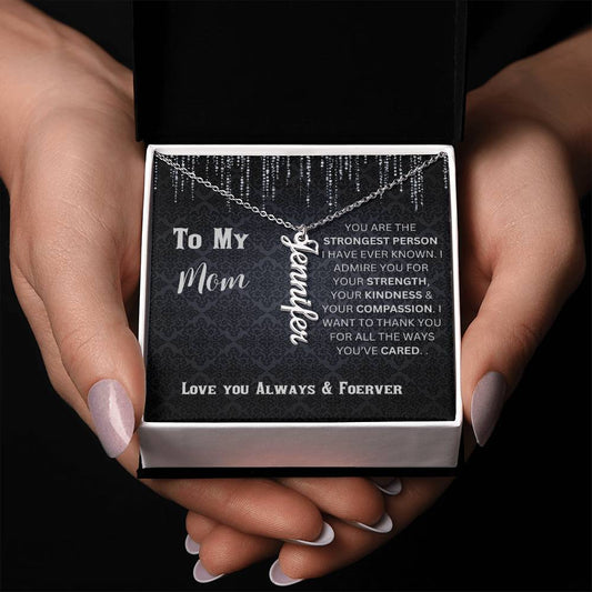 Personalize Vertical Name Necklace W/MC | Perfect Gift for Mom Just Insert Her Name & Make her Cry with Joy